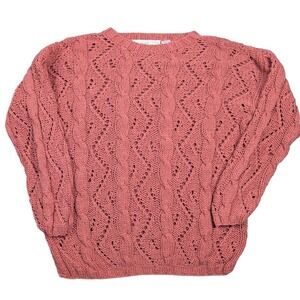 Ballinger Gold Women's Silk Cable Knit Sweater Coral Size S 100% Silk